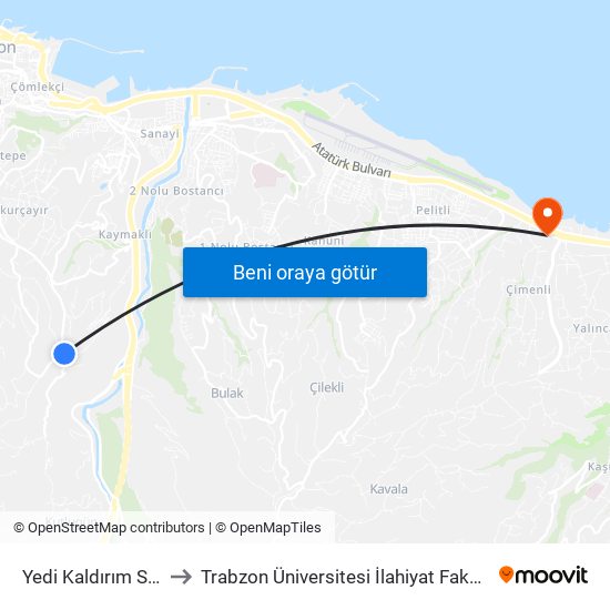 Yedi Kaldırım Sk 3 to Trabzon Üniversitesi İlahiyat Fakültesi map