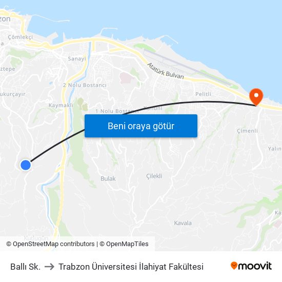 Ballı Sk. to Trabzon Üniversitesi İlahiyat Fakültesi map