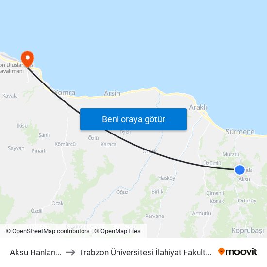 Aksu Hanları 1 to Trabzon Üniversitesi İlahiyat Fakültesi map