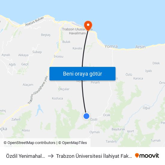 Özdil Yenimahallle2 to Trabzon Üniversitesi İlahiyat Fakültesi map