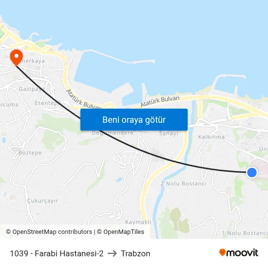 1039 - Farabi Hastanesi-2 to Trabzon map