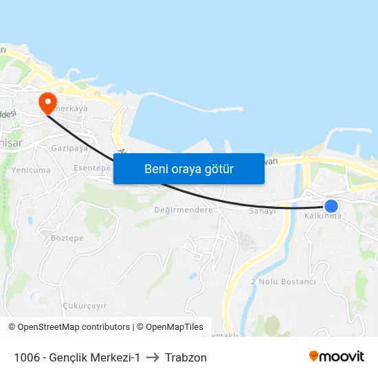 1006 - Gençlik Merkezi-1 to Trabzon map