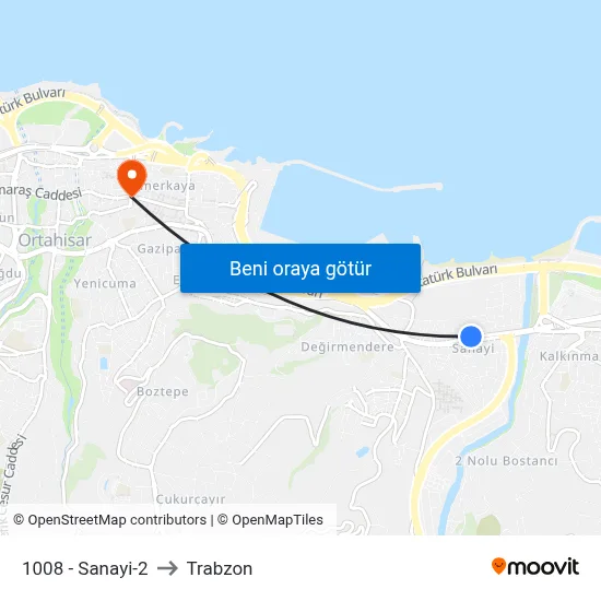1008 - Sanayi-2 to Trabzon map