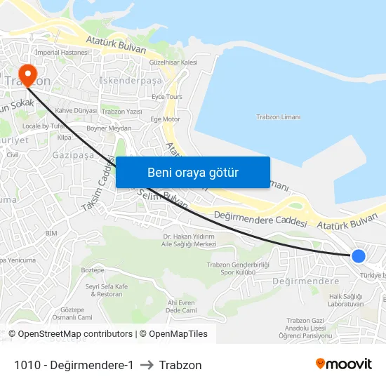 1010 - Değirmendere-1 to Trabzon map