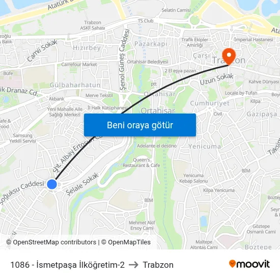 1086 - İsmetpaşa İlköğretim-2 to Trabzon map