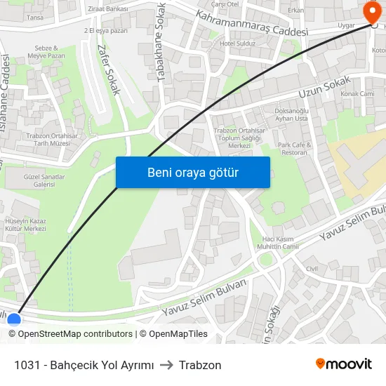 1031 - Bahçecik Yol Ayrımı to Trabzon map