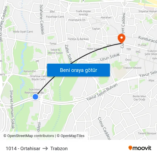 1014 - Ortahisar to Trabzon map