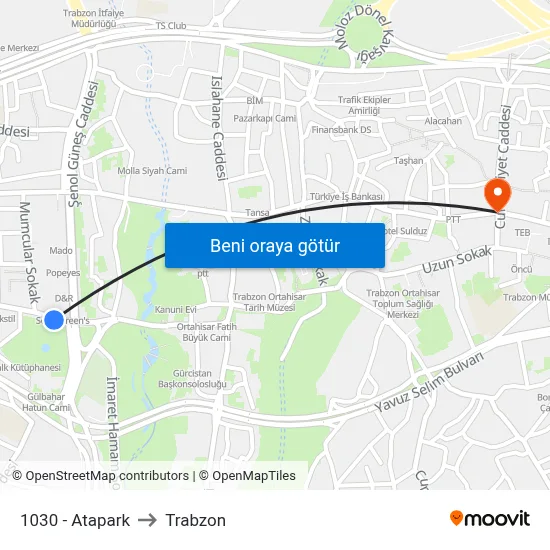 1030 - Atapark to Trabzon map