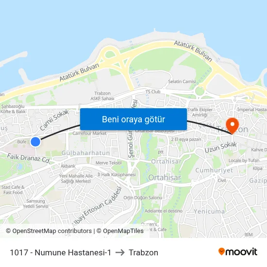 1017 - Numune Hastanesi-1 to Trabzon map