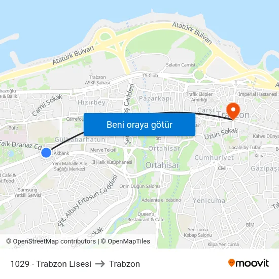 1029 - Trabzon Lisesi to Trabzon map