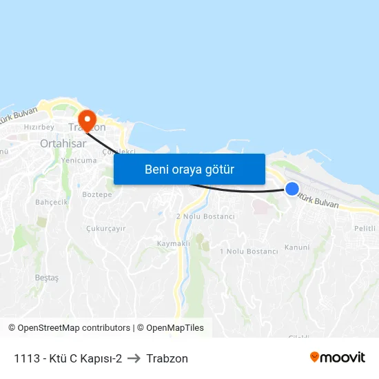 1113 - Ktü C Kapısı-2 to Trabzon map