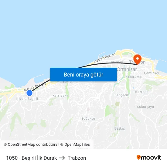 1050 - Beşirli İlk Durak to Trabzon map