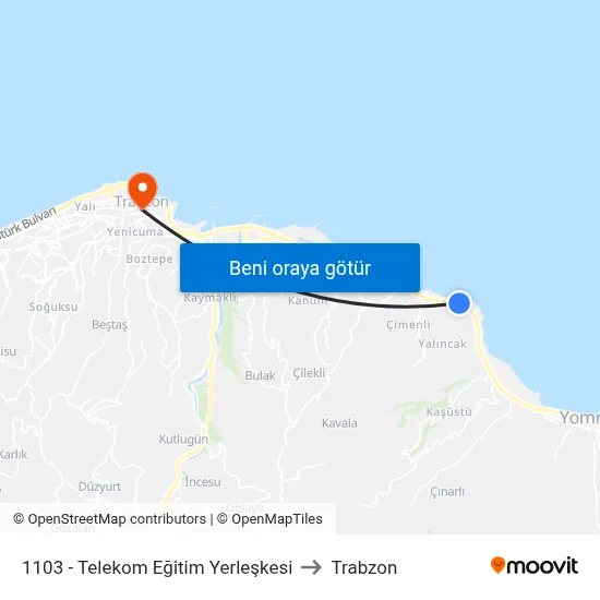 1103 - Telekom Eğitim Yerleşkesi to Trabzon map