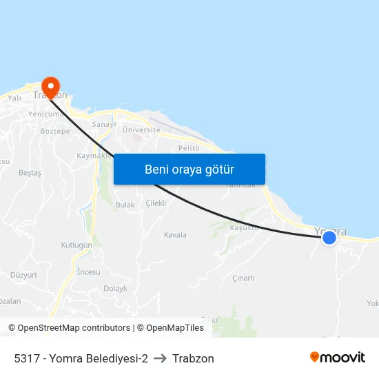 5317 - Yomra Belediyesi-2 to Trabzon map