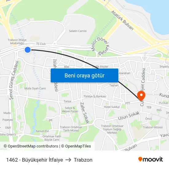 1462 - Büyükşehir İtfaiye to Trabzon map