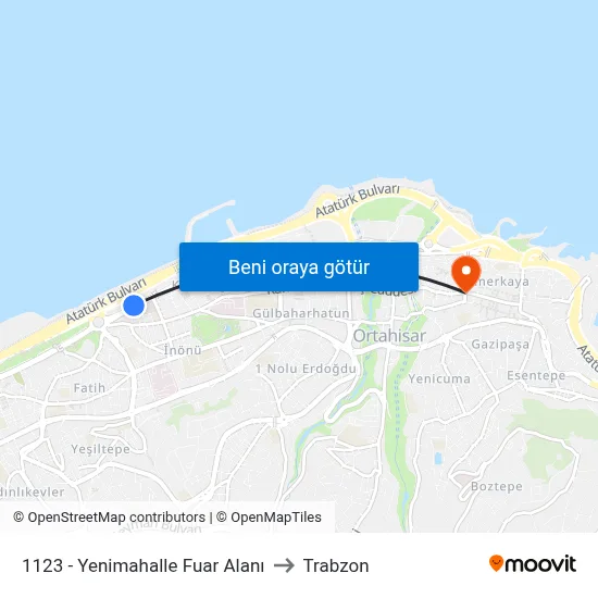 1123 - Yenimahalle Fuar Alanı to Trabzon map