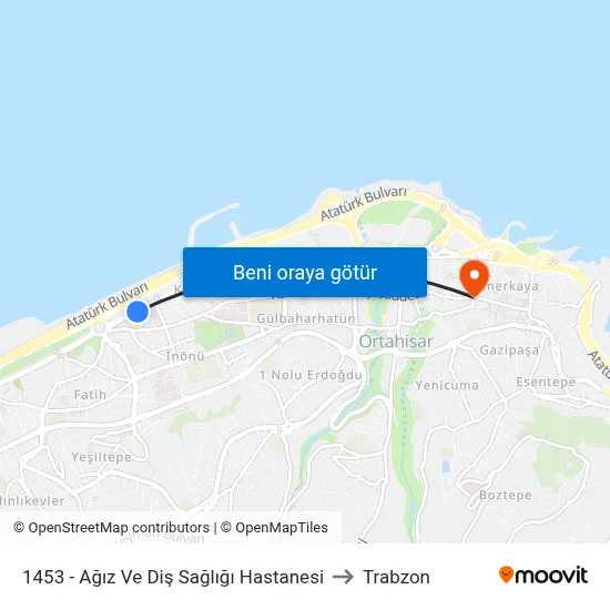 1453 - Ağız Ve Diş Sağlığı Hastanesi to Trabzon map