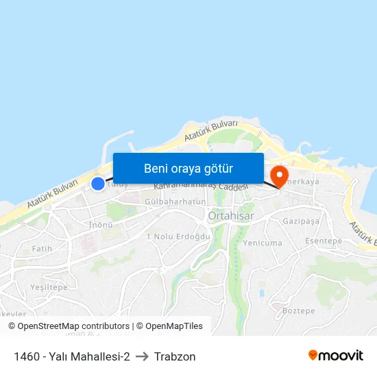 1460 - Yalı Mahallesi-2 to Trabzon map