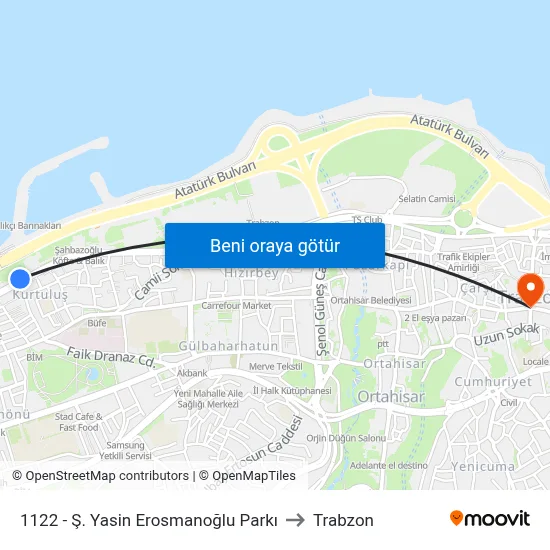 1122 - Ş. Yasin Erosmanoğlu Parkı to Trabzon map