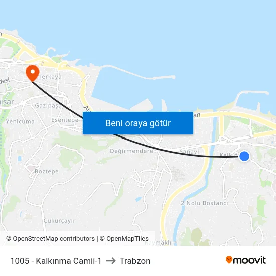 1005 - Kalkınma Camii-1 to Trabzon map