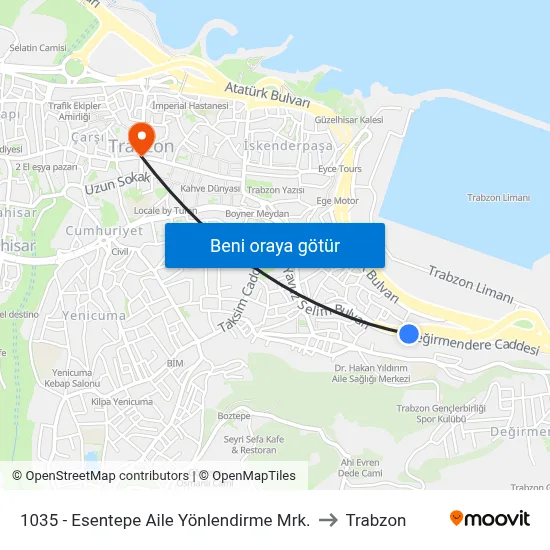 1035 - Esentepe Aile Yönlendirme Mrk. to Trabzon map