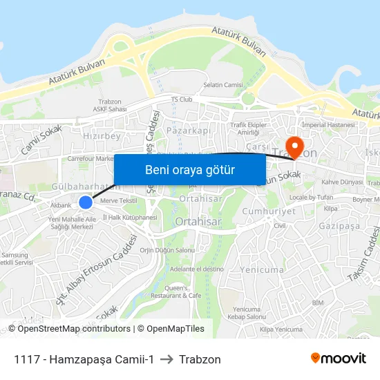 1117 - Hamzapaşa Camii-1 to Trabzon map