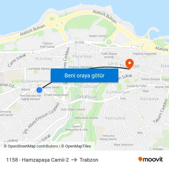 1158 - Hamzapaşa Camii-2 to Trabzon map