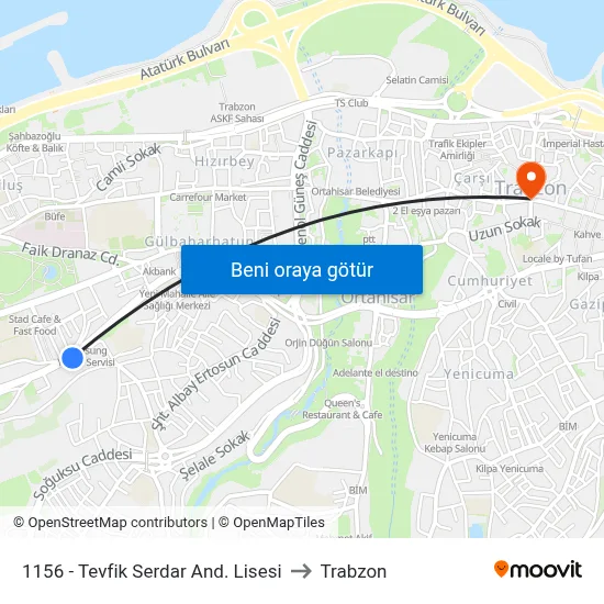 1156 - Tevfik Serdar And. Lisesi to Trabzon map