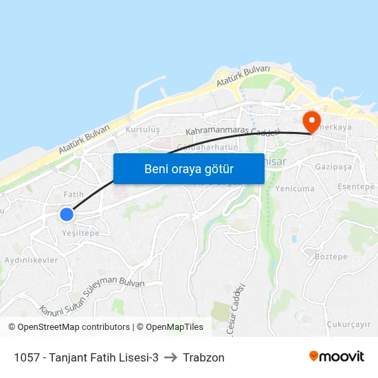 1057 - Tanjant Fatih Lisesi-3 to Trabzon map