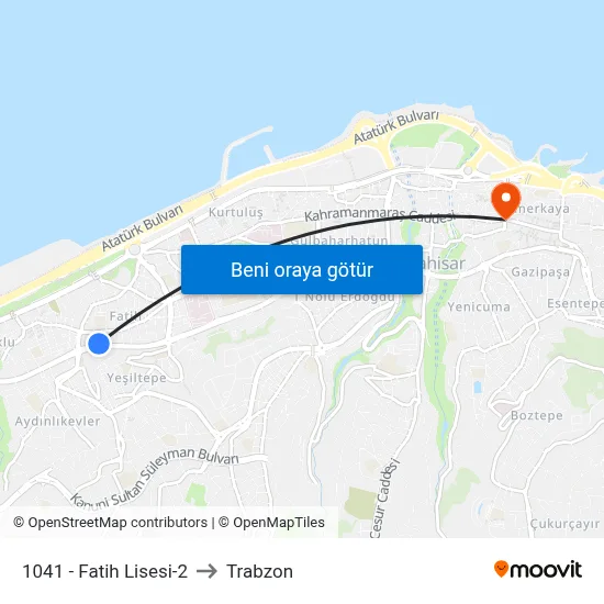 1041 - Fatih Lisesi-2 to Trabzon map