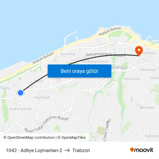 1042 - Adliye Lojmanları-2 to Trabzon map