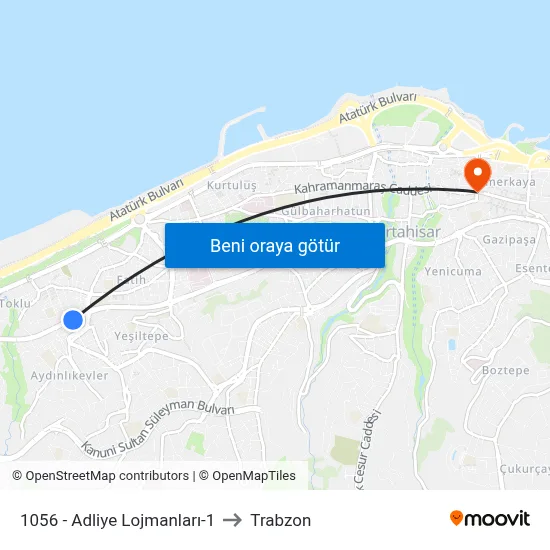 1056 - Adliye Lojmanları-1 to Trabzon map