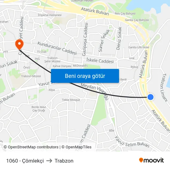 1060 - Çömlekçi to Trabzon map