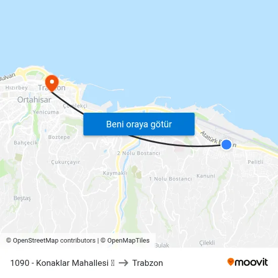 1090 - Konaklar Mahallesi ✈ to Trabzon map
