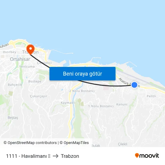 1111 - Havalimanı ✈ to Trabzon map