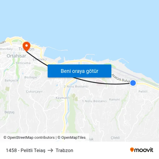 1458 - Pelitli Teiaş to Trabzon map