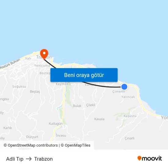 Adli Tıp to Trabzon map