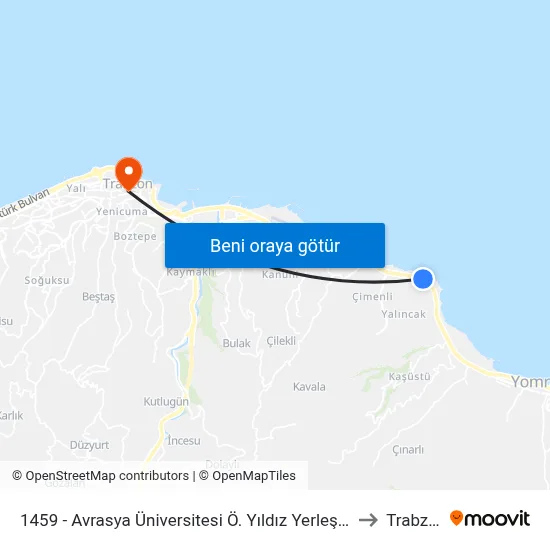 1459 - Avrasya Üniversitesi Ö. Yıldız Yerleşkesi-1 to Trabzon map