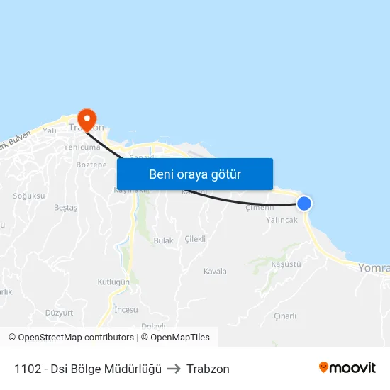1102 - Dsi Bölge Müdürlüğü to Trabzon map