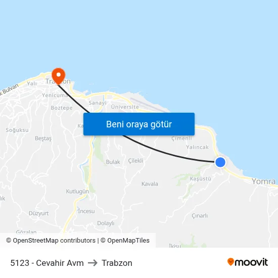 5123 - Cevahir Avm to Trabzon map