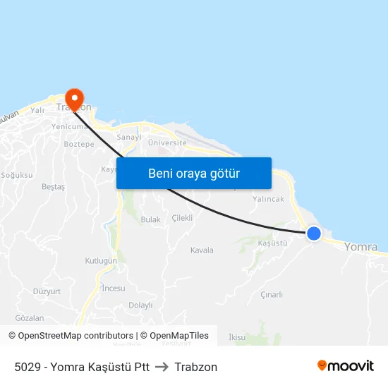 5029 - Yomra Kaşüstü Ptt to Trabzon map