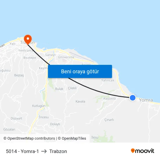 5014 - Yomra-1 to Trabzon map