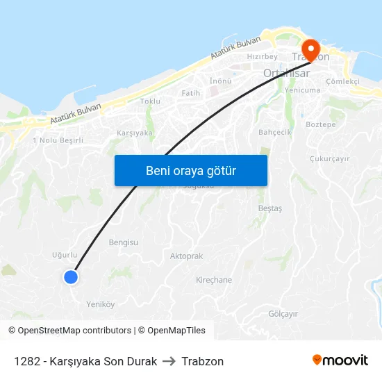 1282 - Karşıyaka Son Durak to Trabzon map