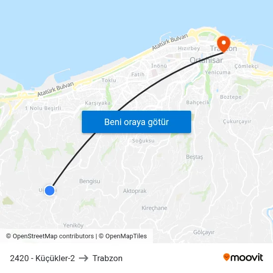 2420 - Küçükler-2 to Trabzon map