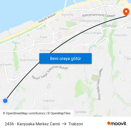 2436 - Karşıyaka Merkez Camii to Trabzon map