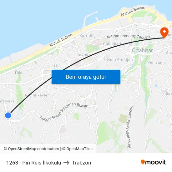 1263 - Piri Reis İlkokulu to Trabzon map