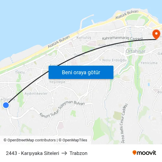 2443 - Karşıyaka Siteleri to Trabzon map