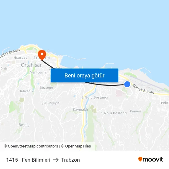 1415 - Fen Bilimleri to Trabzon map