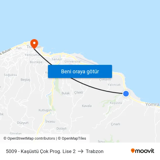 5009 - Kaşüstü Çok Prog. Lise 2 to Trabzon map