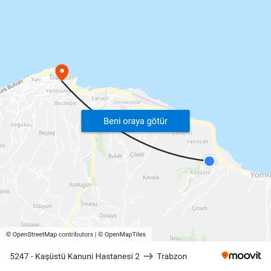 5247 - Kaşüstü Kanuni Hastanesi 2 to Trabzon map